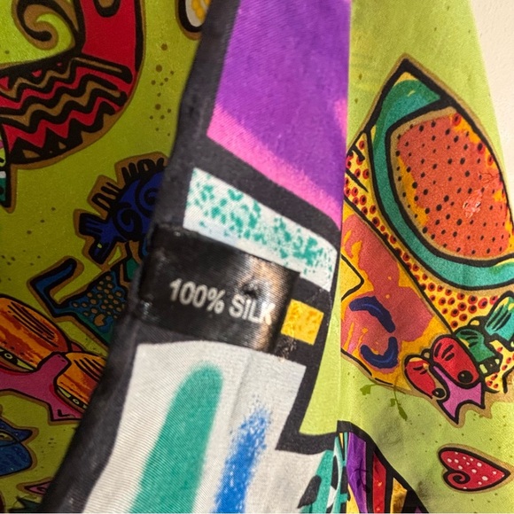 LAUREL BURCH 100% Silk Colorful Abstract Cat Pattern Scarf 35 x 35” - Picture 4 of 7